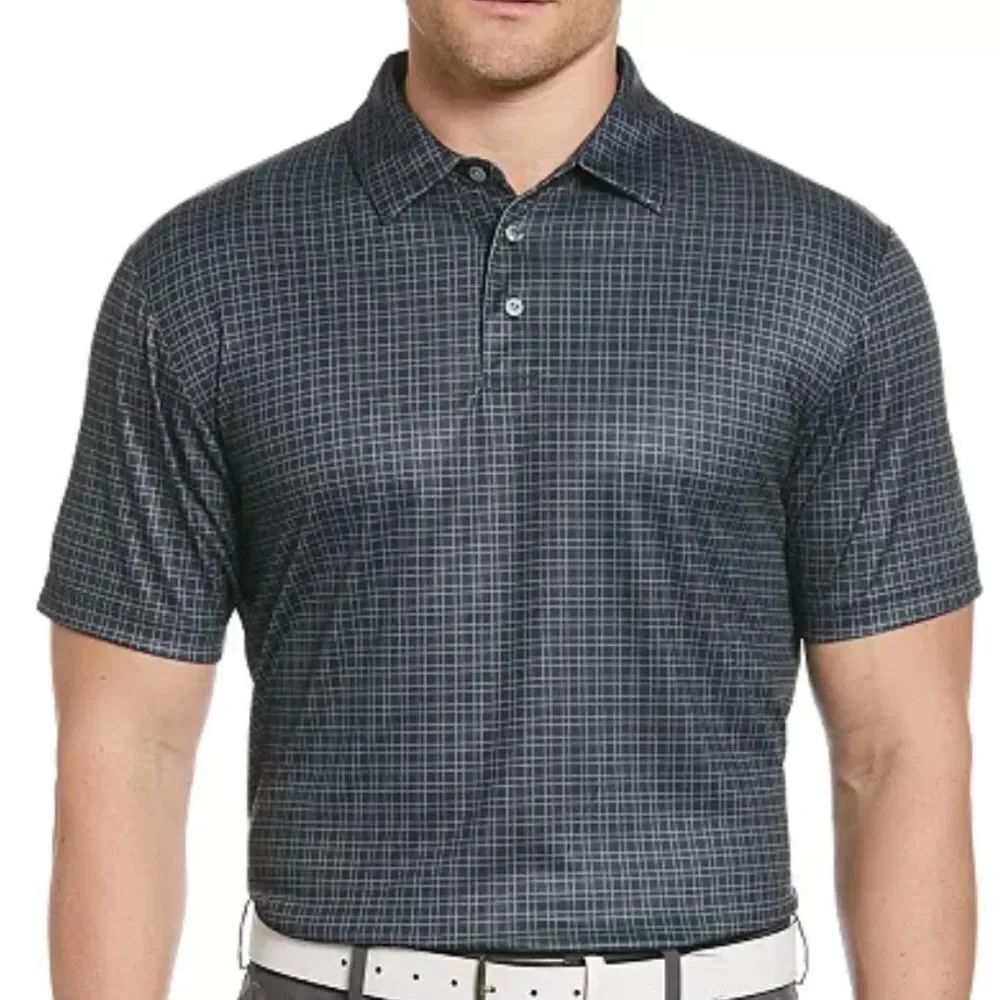 PGA TOUR Men's Plaid Print Short-Sleeve Performance Polo Shirt